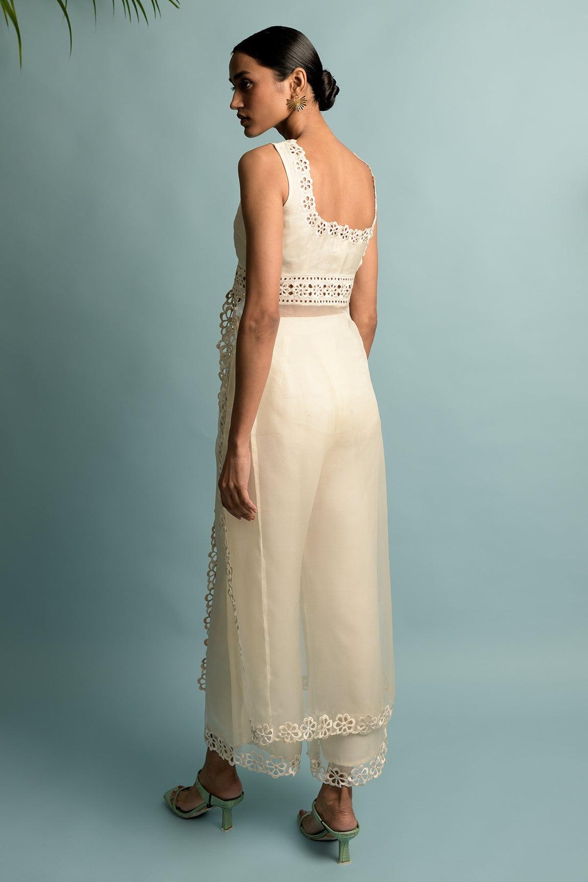Creame Sheer Front Slit Kurta