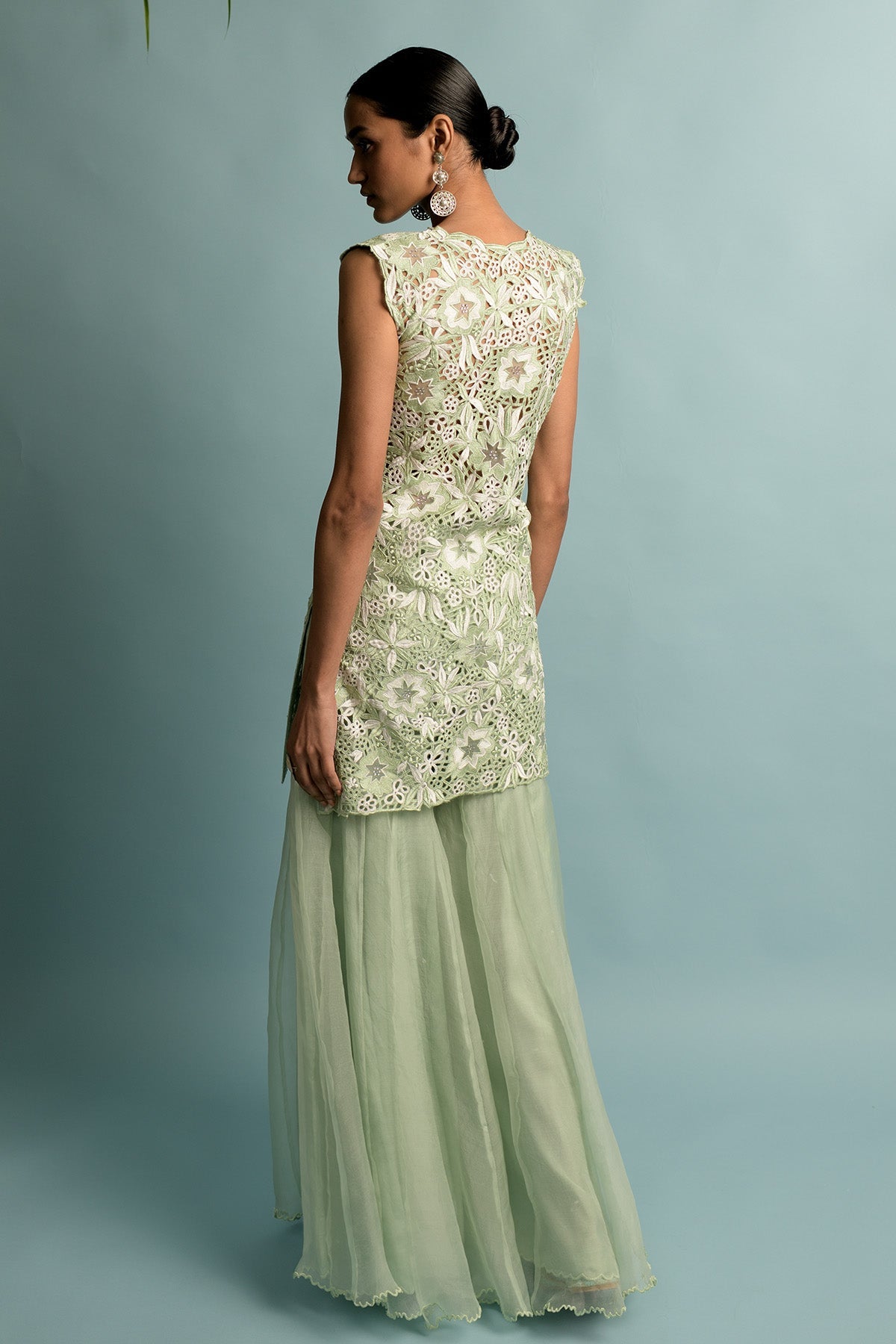 Green Organza Gharara And Kurta Embroidery