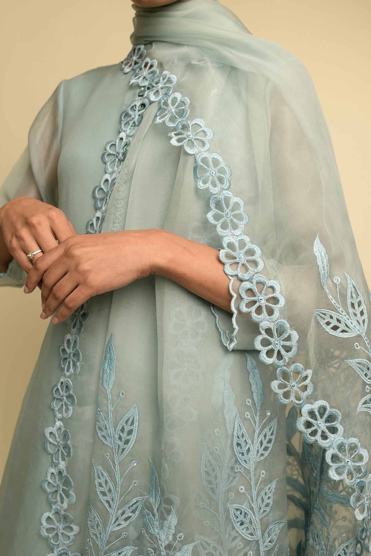 Sheer Organza Grey Blue Kurta