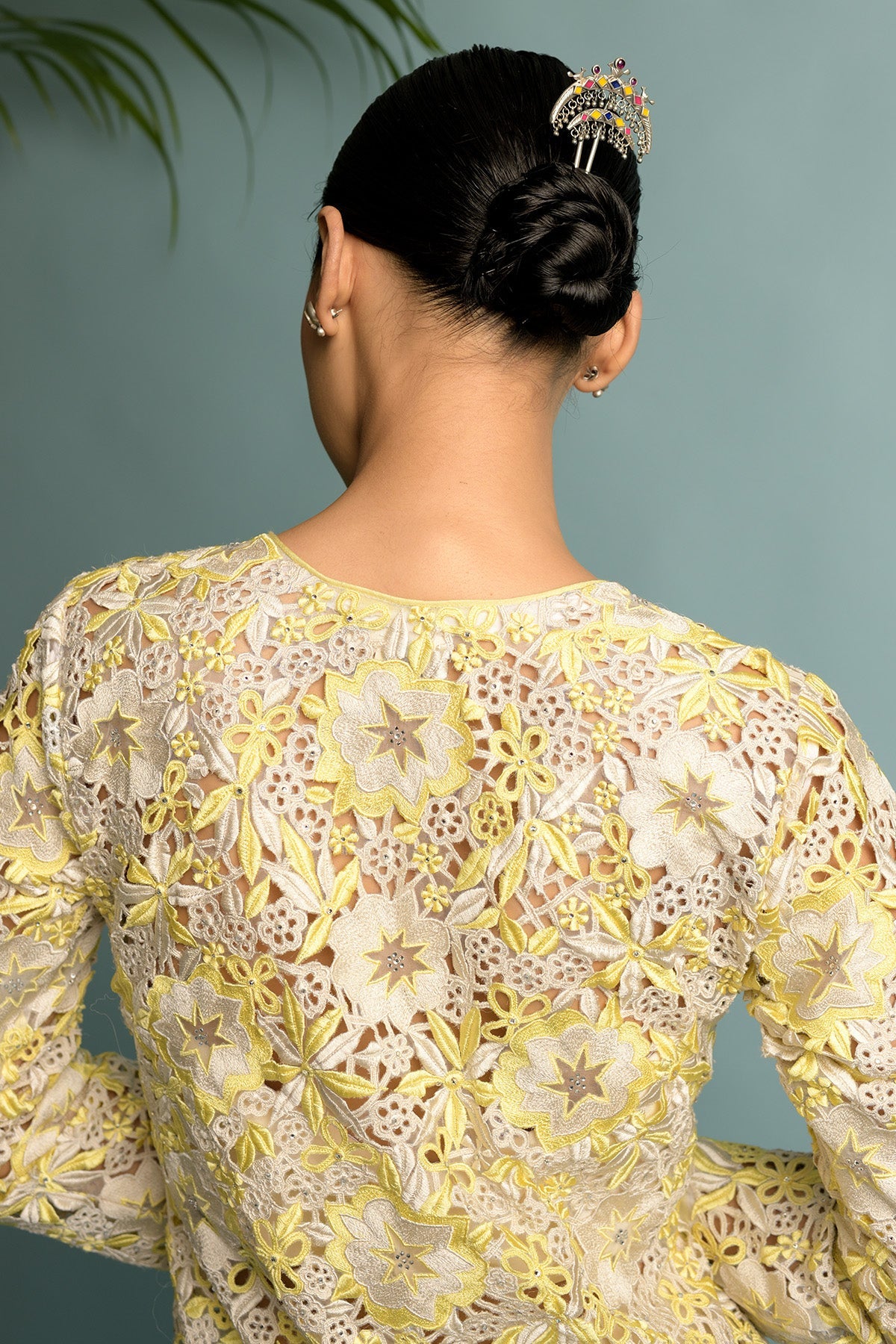 Yellow And White Embroidery Jacket