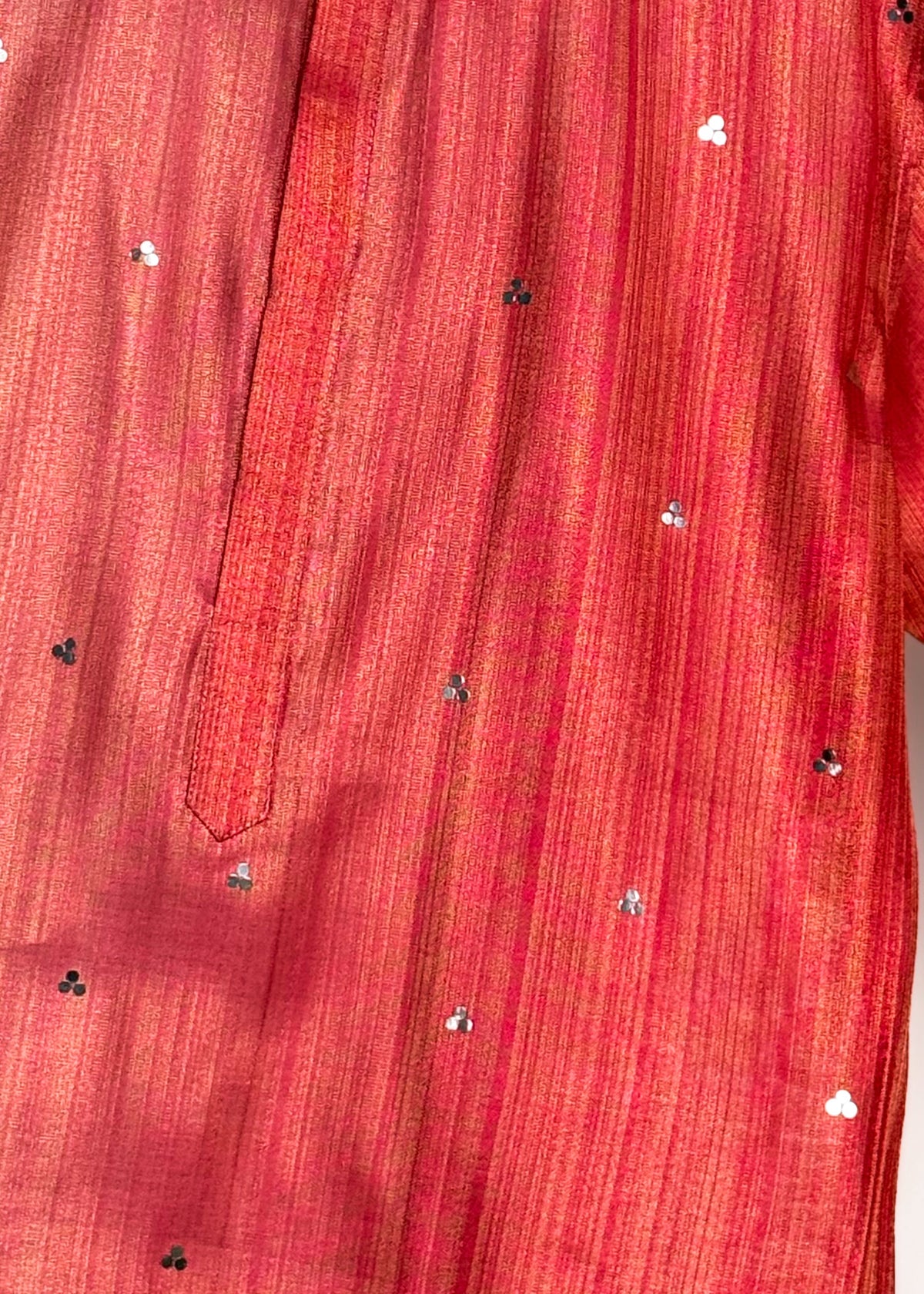 Men’s Pink Mirror-Work Kurta with Shade-Work and Gold Zari