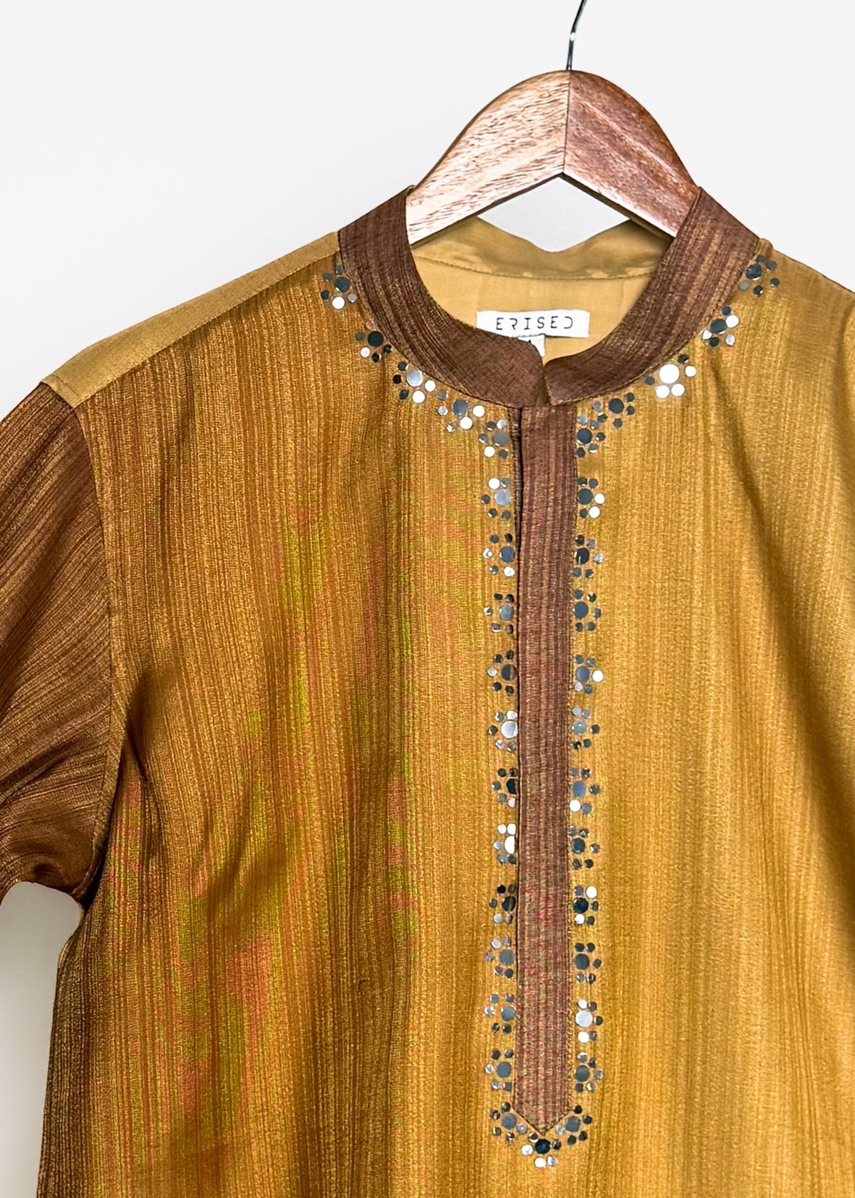 Men’s Ochre Gold Mirror-Work Kurta with Gold Zari