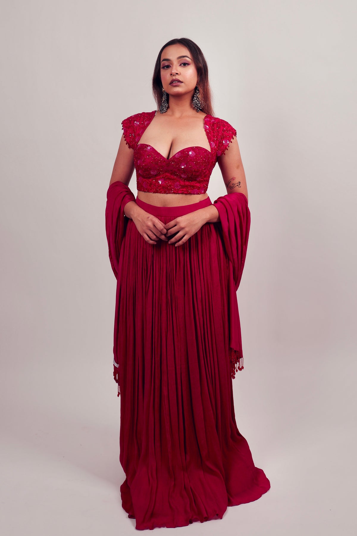 Pink blouse with lehenga set