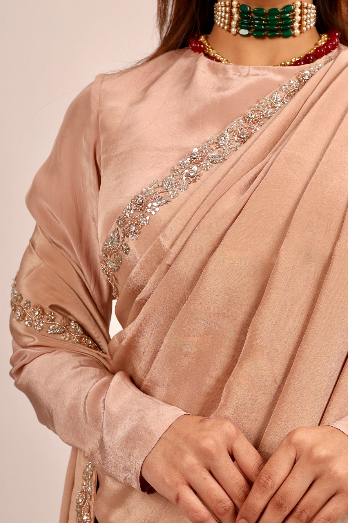 Beige saree with blouse