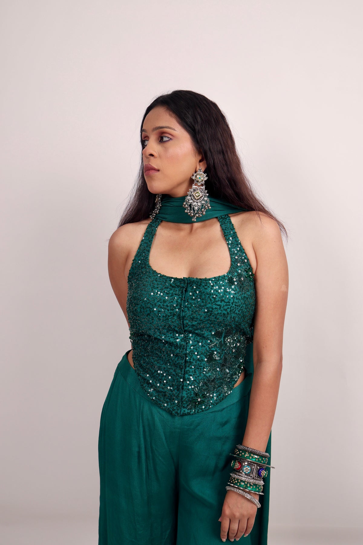 Green corset with pants