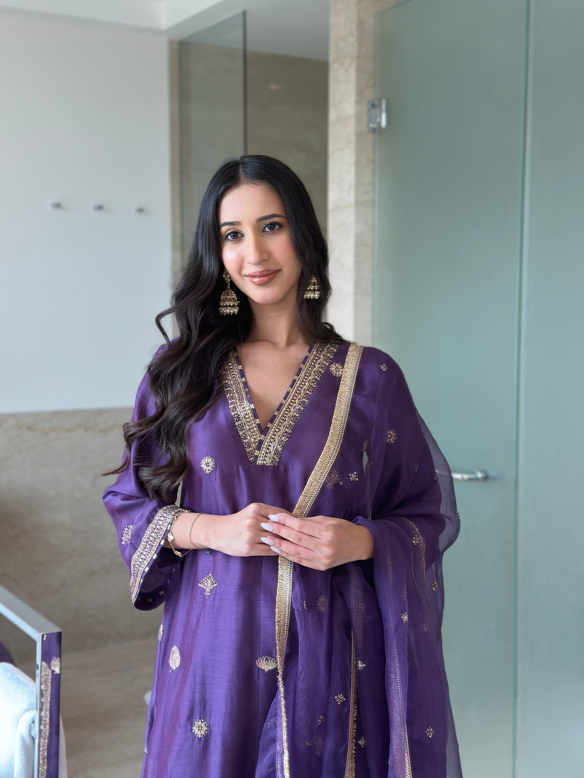 Violet Embroidered Suit Set