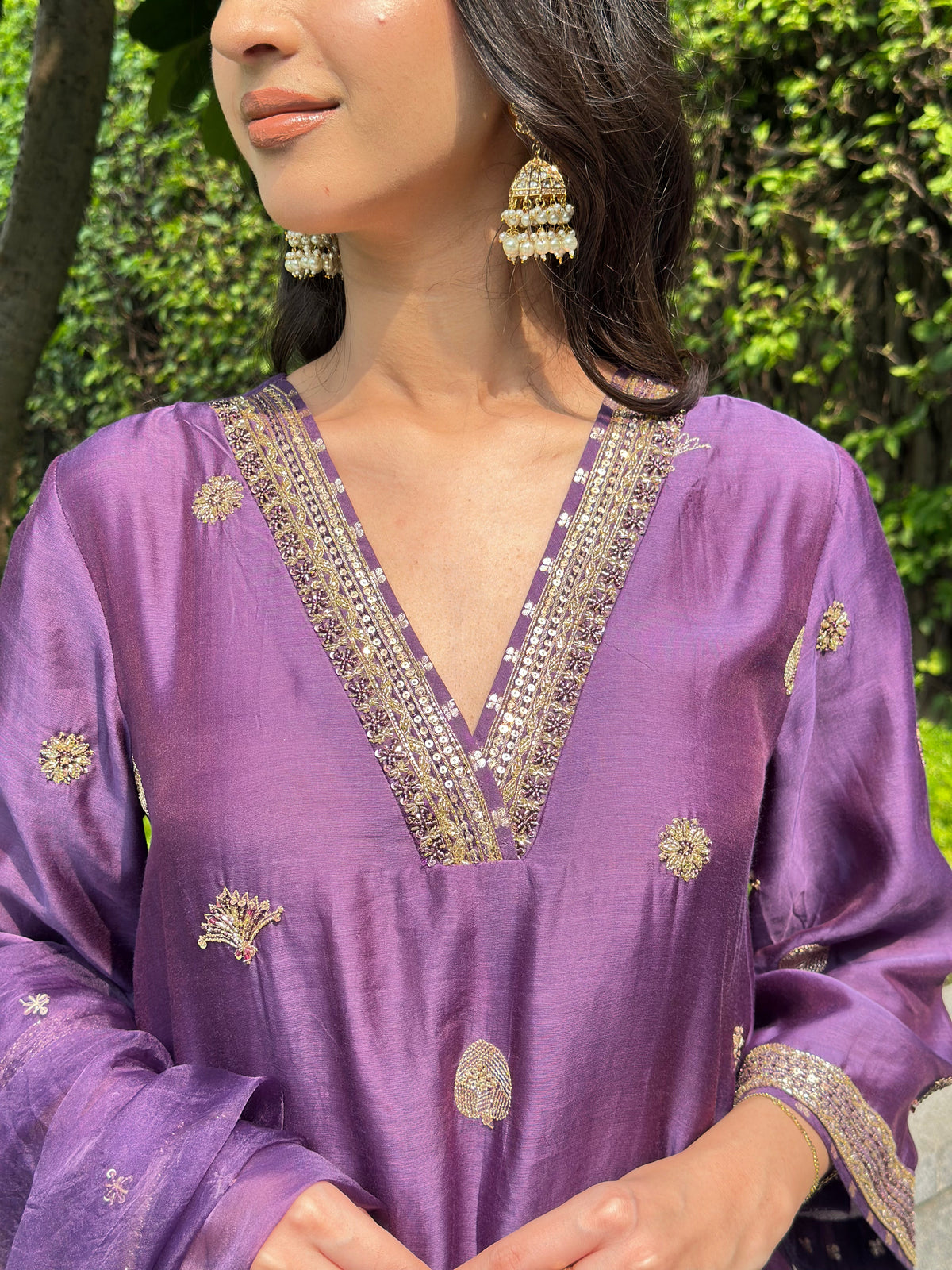 Violet Embroidered Suit Set