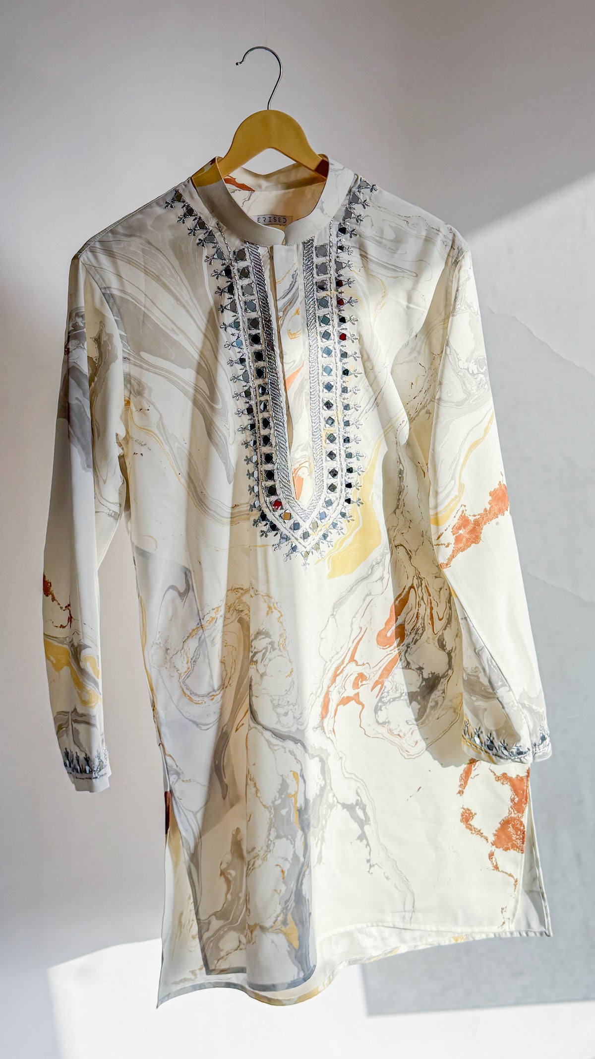 Marble Mirage Embroidered Kurta - Warm Neutral