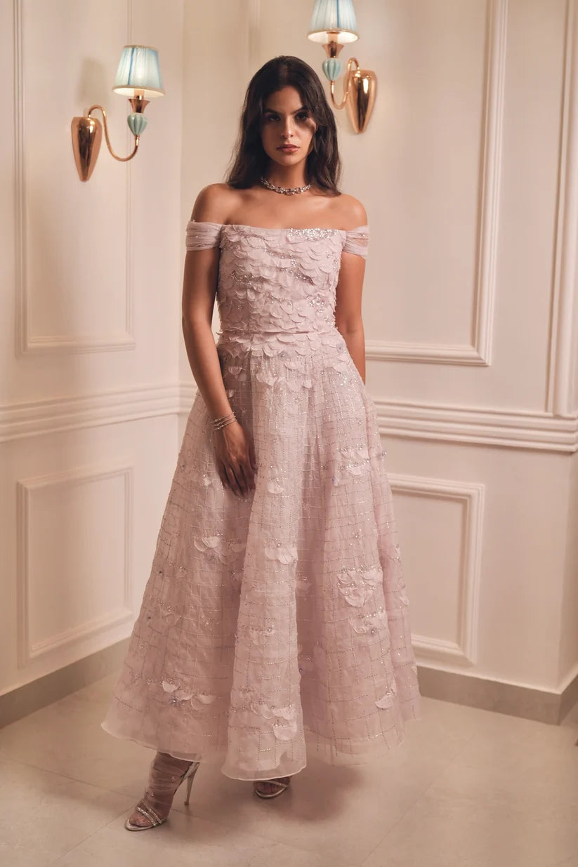 Lavender Lilac embroidered evening ball gown