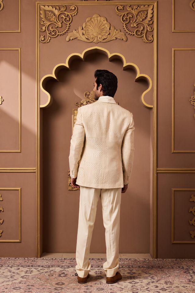 Beige Tuxedo Jacket, Waistcoat and Pant