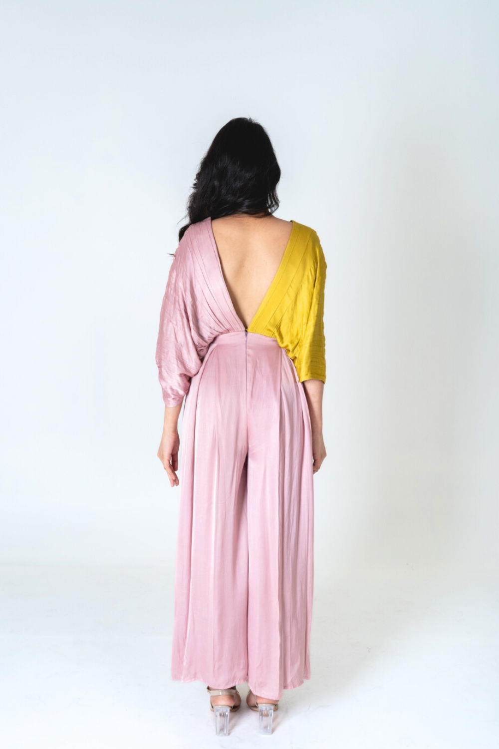 Pink-Yellow Color-Blocked Jumpsuit