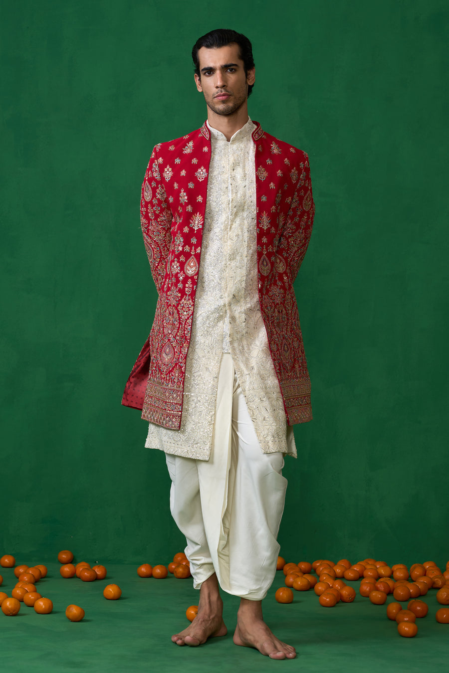 ETHNIC RED SHERWANI SET