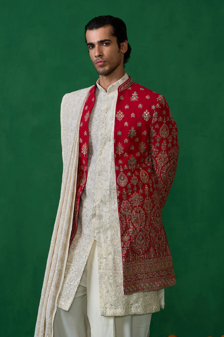 ETHNIC RED SHERWANI SET