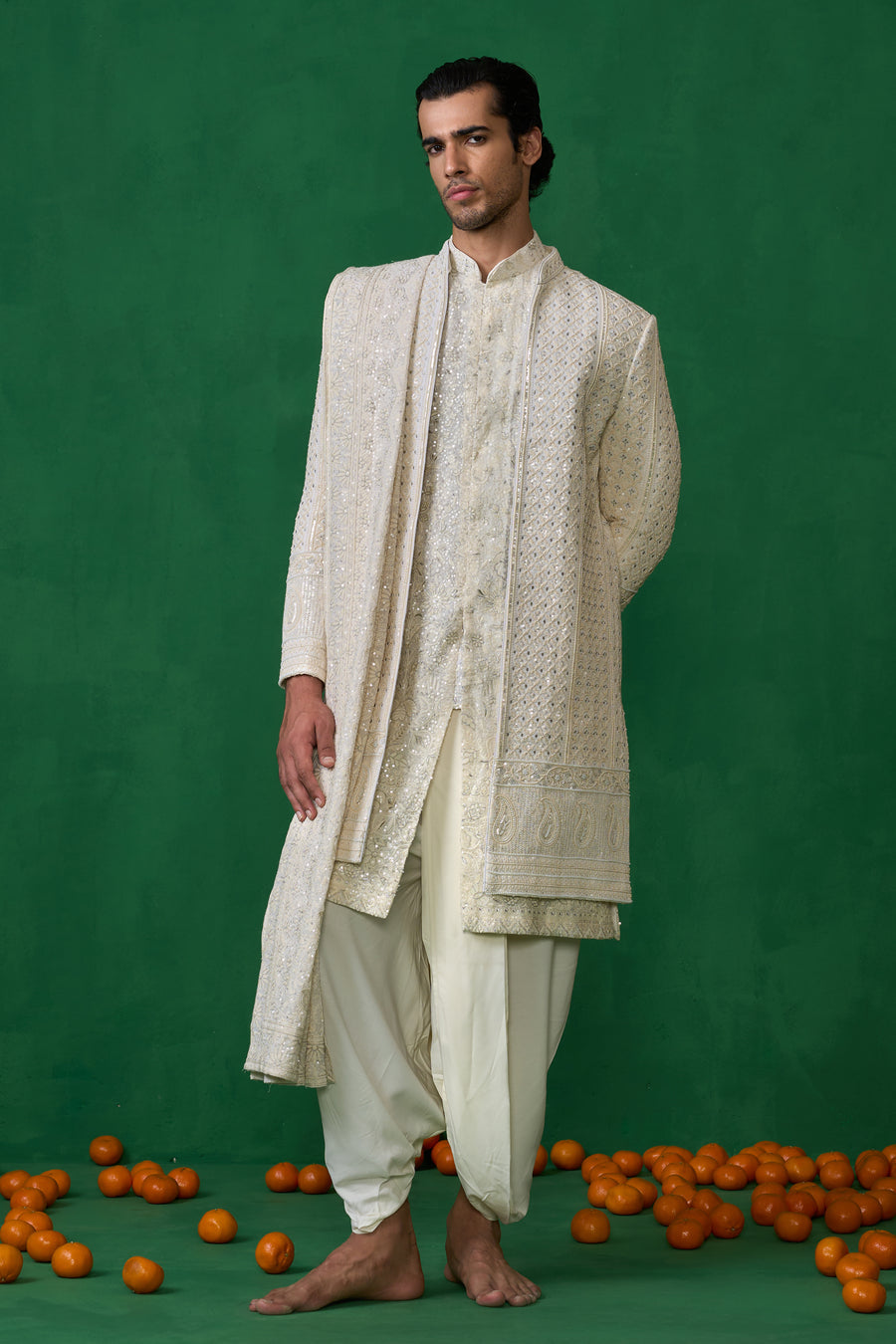 PAISELY IVORY SHERWANI SET