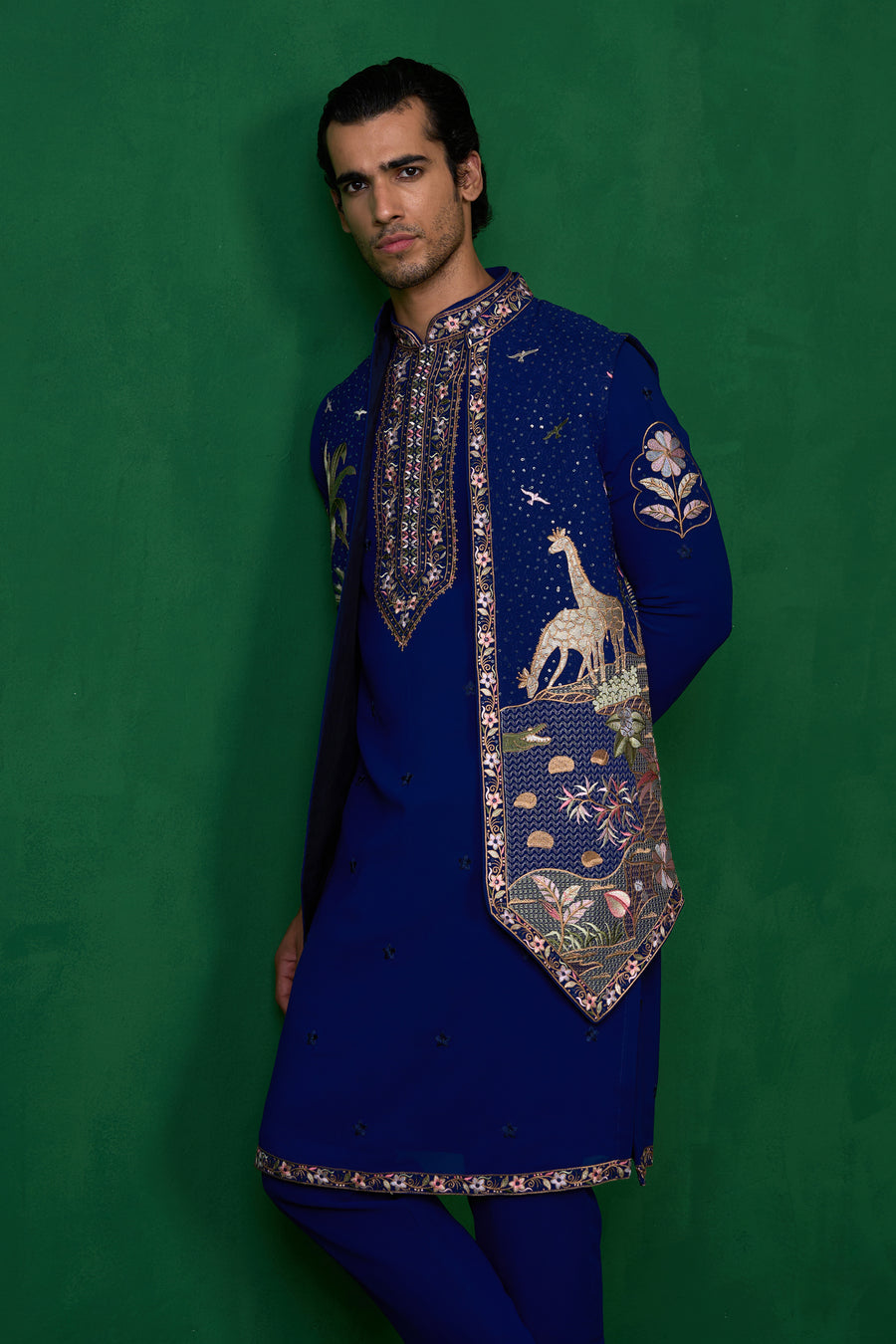 FOREST BLUE KURTA JACKET SET