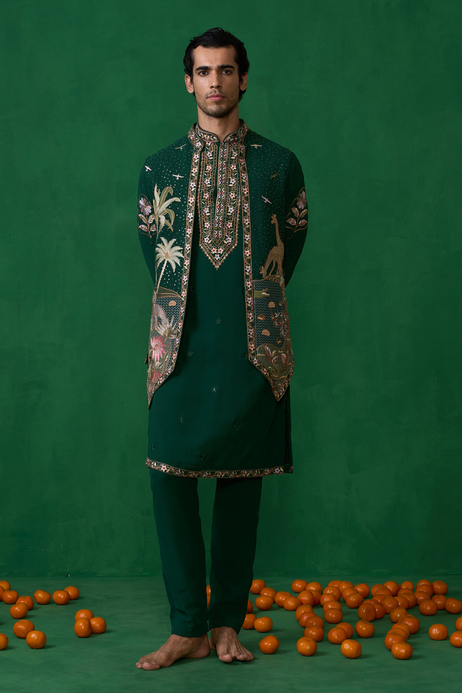 FOREST BOTTEL GREEN KURTA JACKET SET