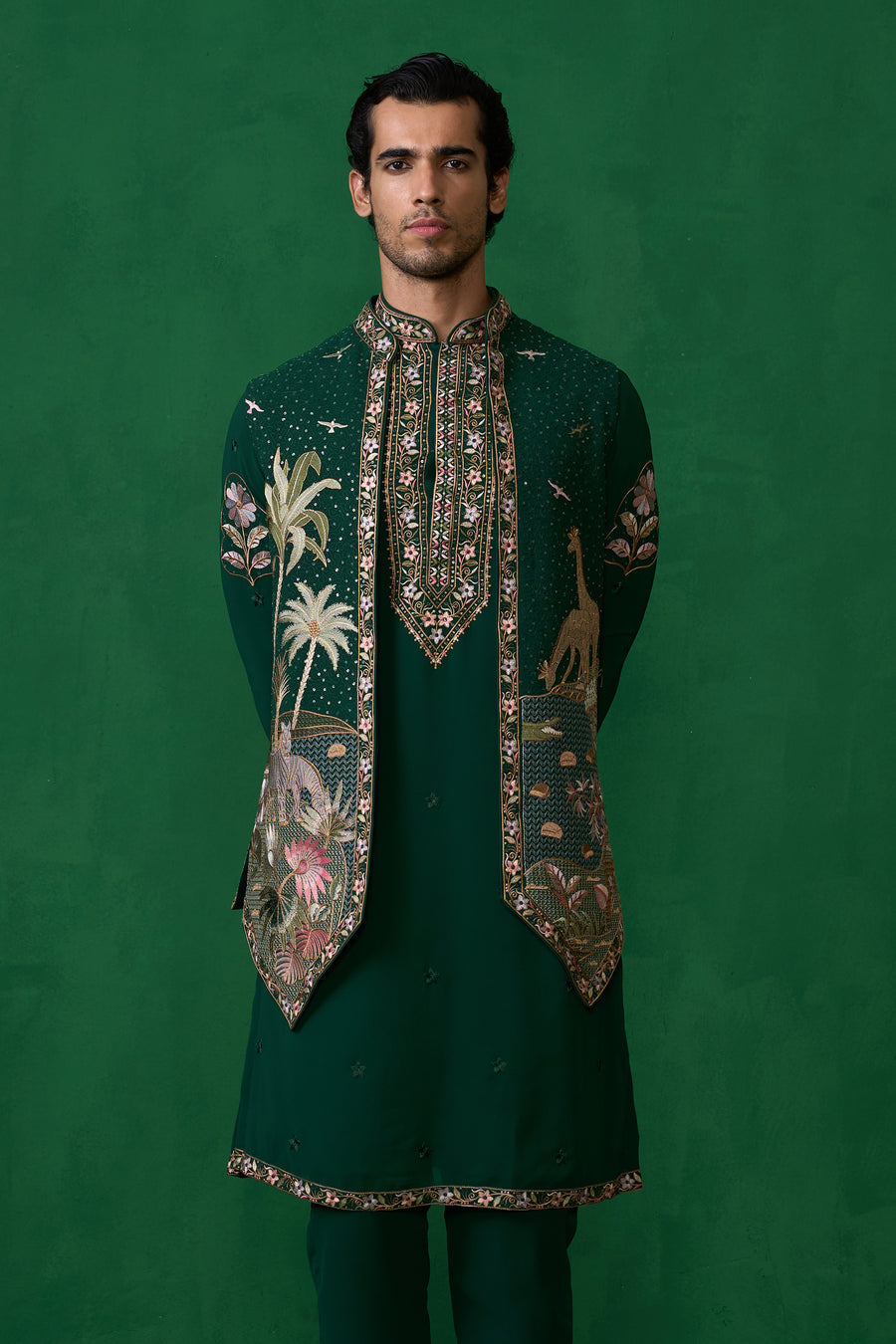 FOREST BOTTEL GREEN KURTA JACKET SET