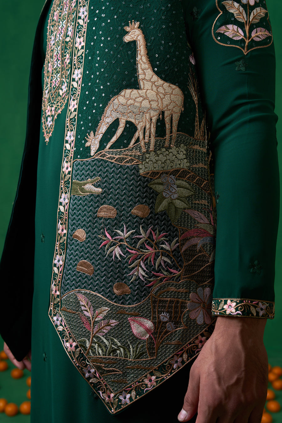 FOREST BOTTEL GREEN KURTA JACKET SET