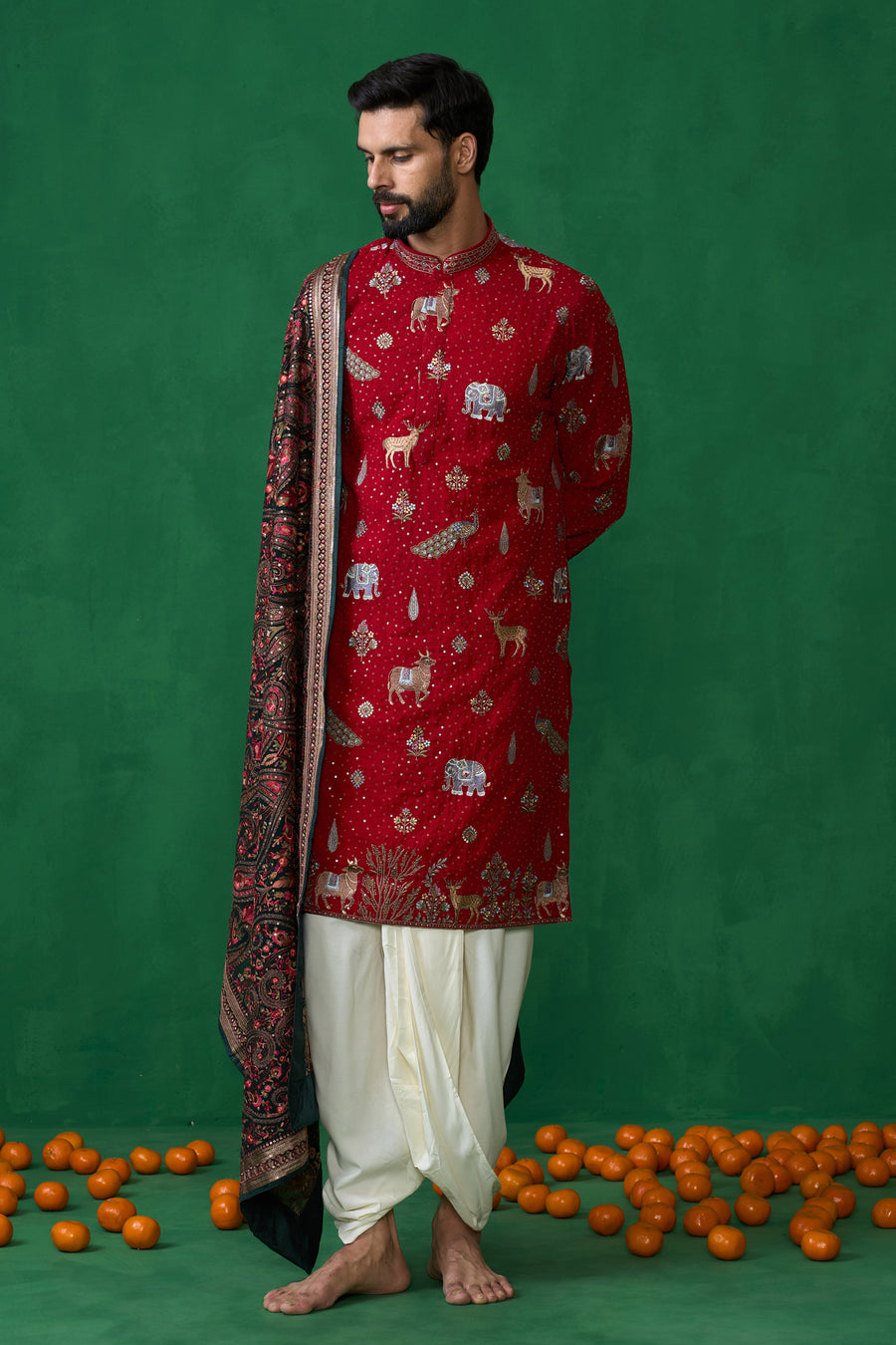 PICHWAI RED DHOTI KURTA SET