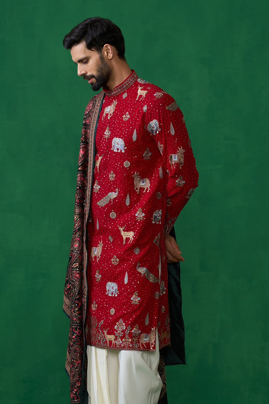 PICHWAI RED DHOTI KURTA SET