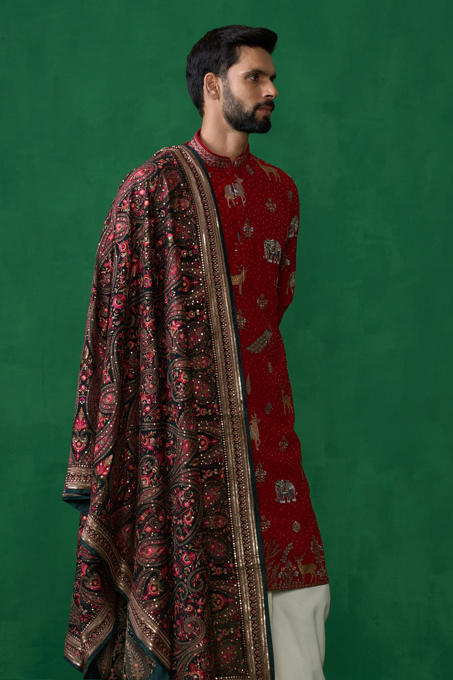 PICHWAI RED DHOTI KURTA SET