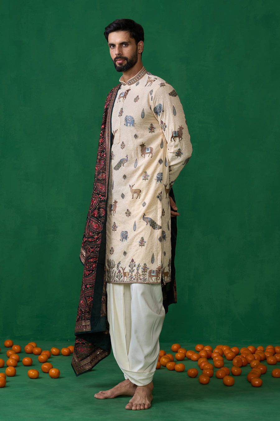 PICHWAI BEIGE DHOTI KURTA SET