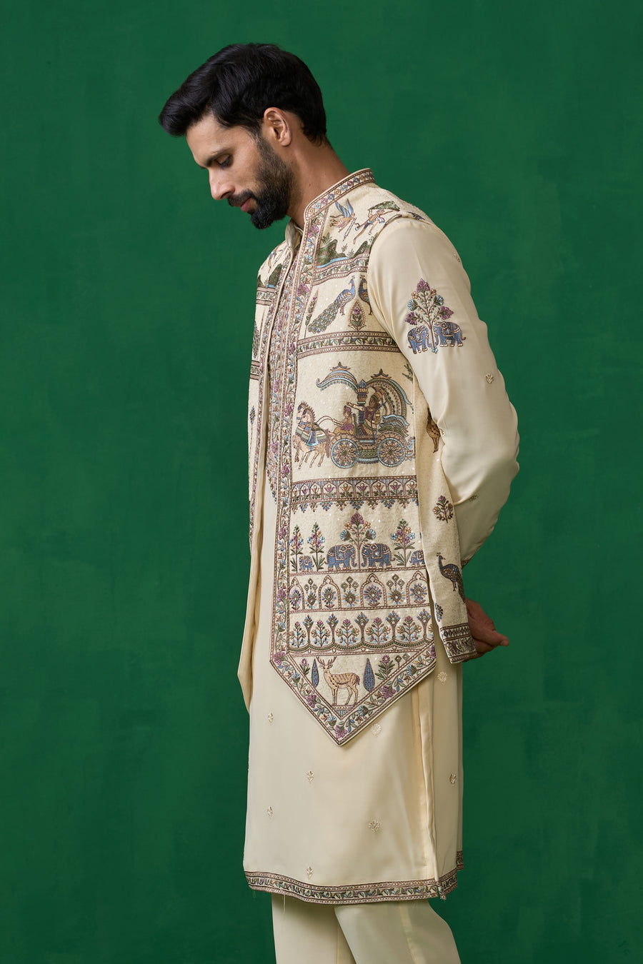 RAMAYAN CREAM KURTA JACKET SET