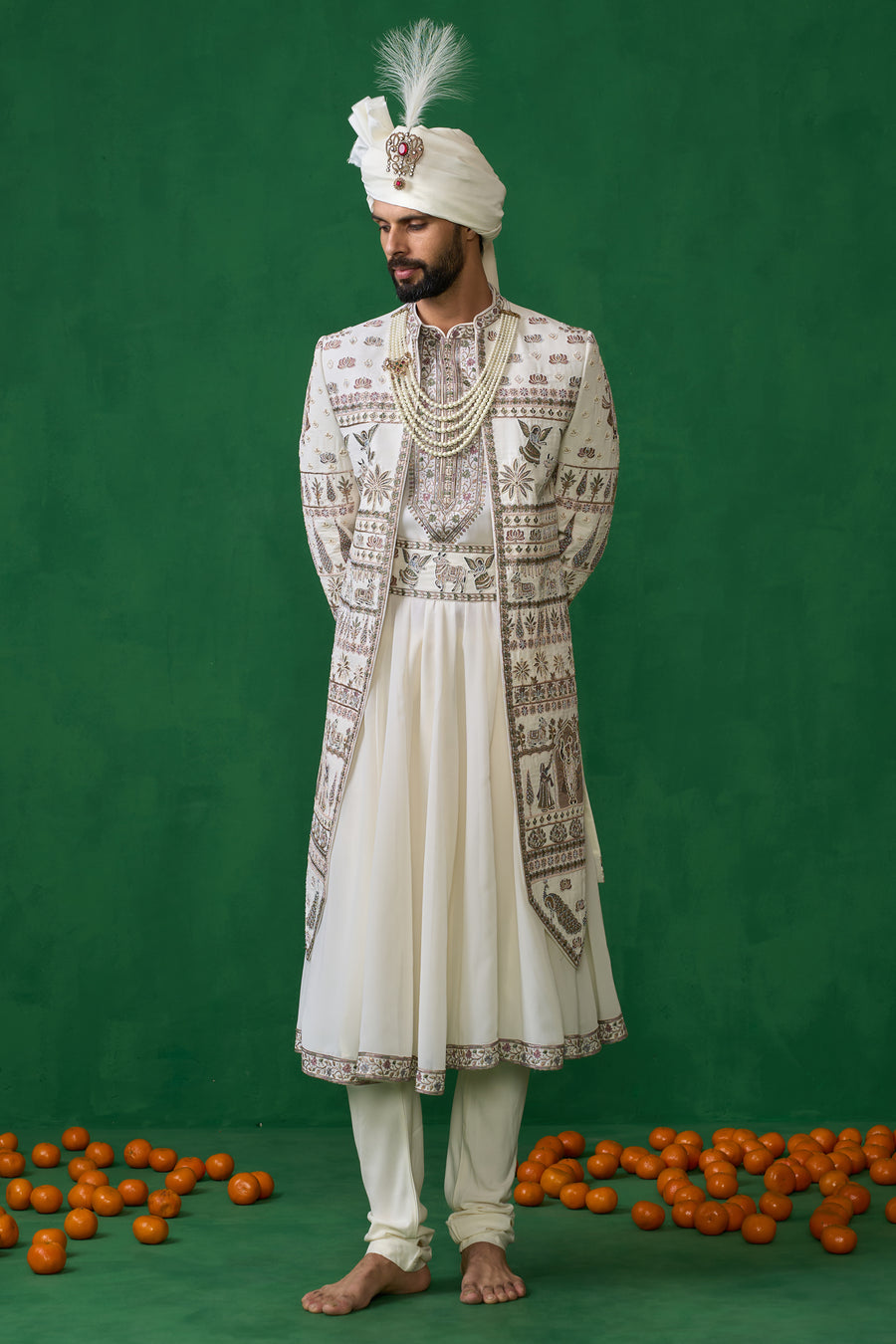PICHWAI IVORY SHERWANI SET