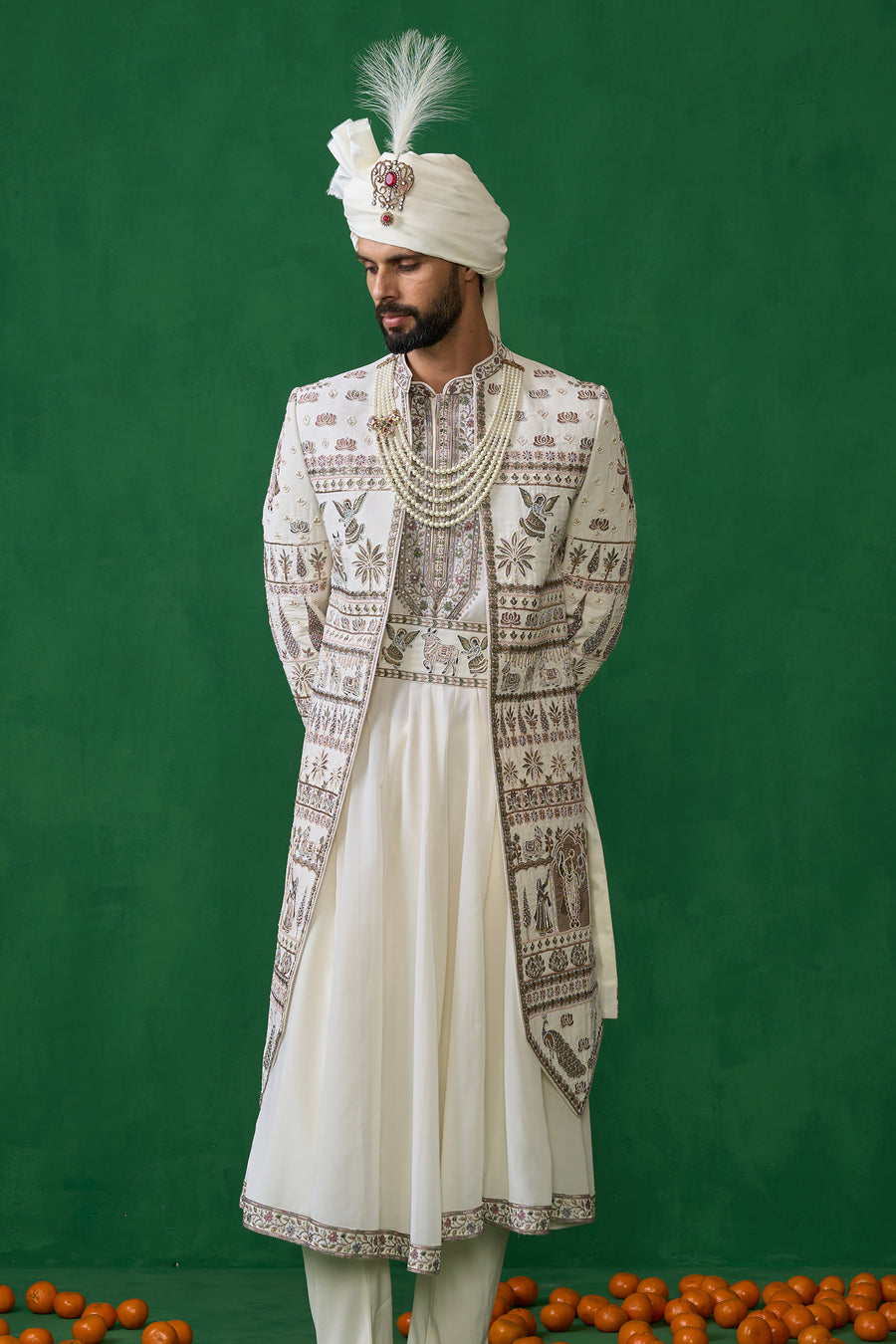 PICHWAI IVORY SHERWANI SET