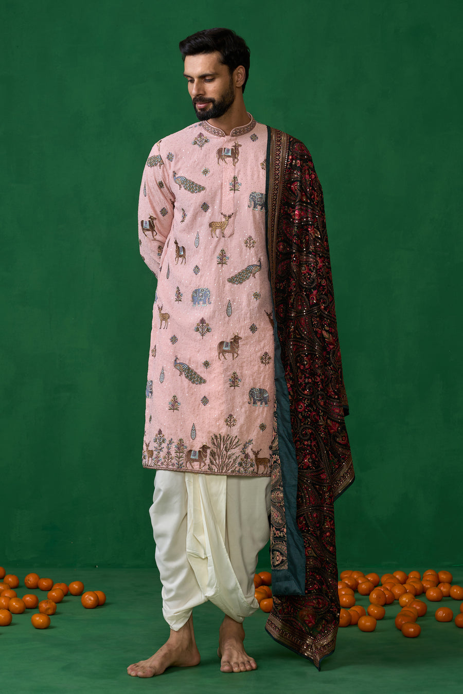 PICHWAI PINK DHOTI KURTA SET