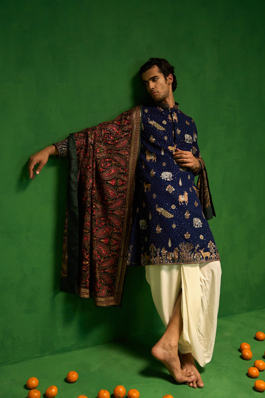 PICHWAI NAVY BLUE DHOTI KURTA SET