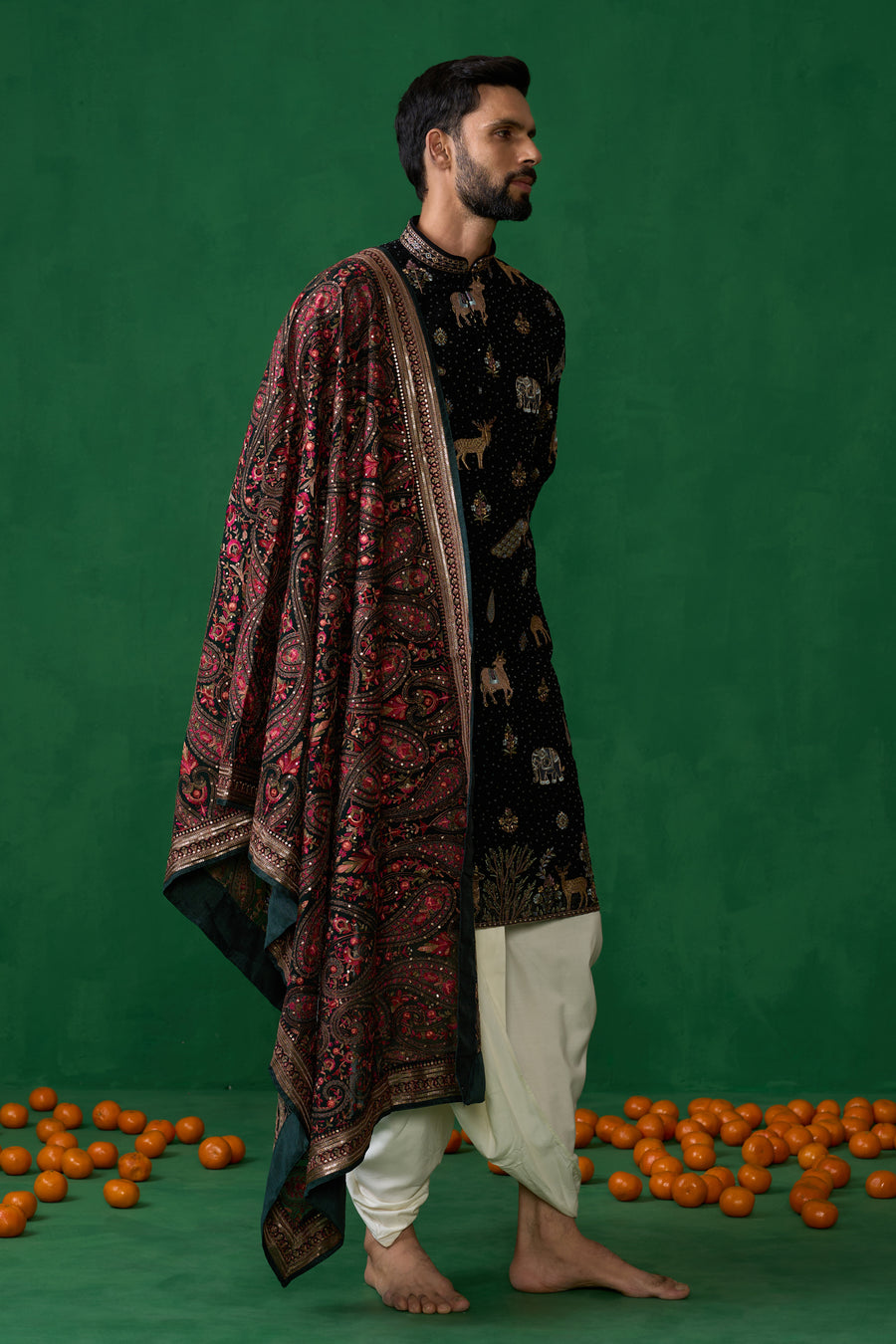 PICHWAI BLACK DHOTI KURTA SET