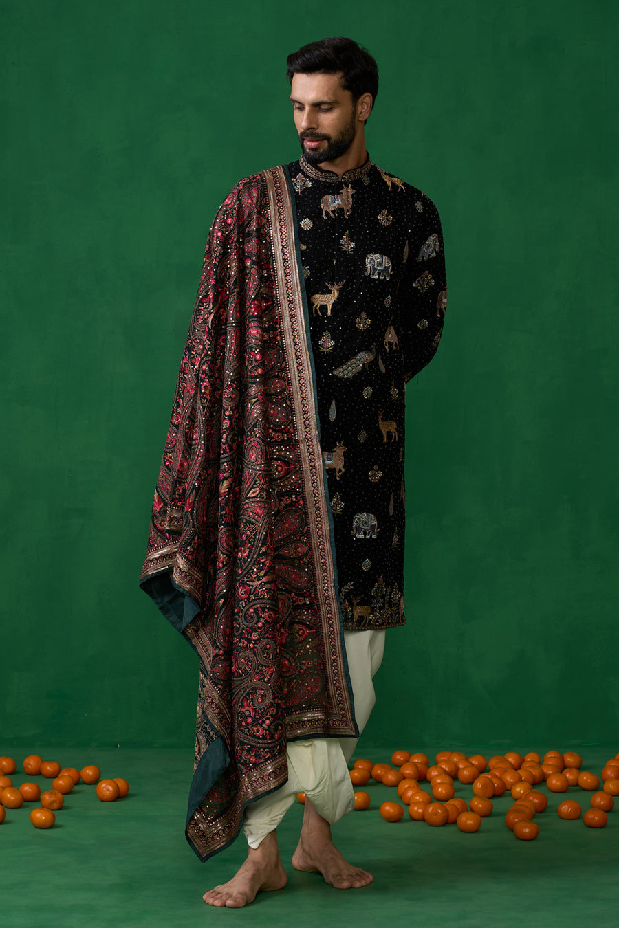 PICHWAI BLACK DHOTI KURTA SET