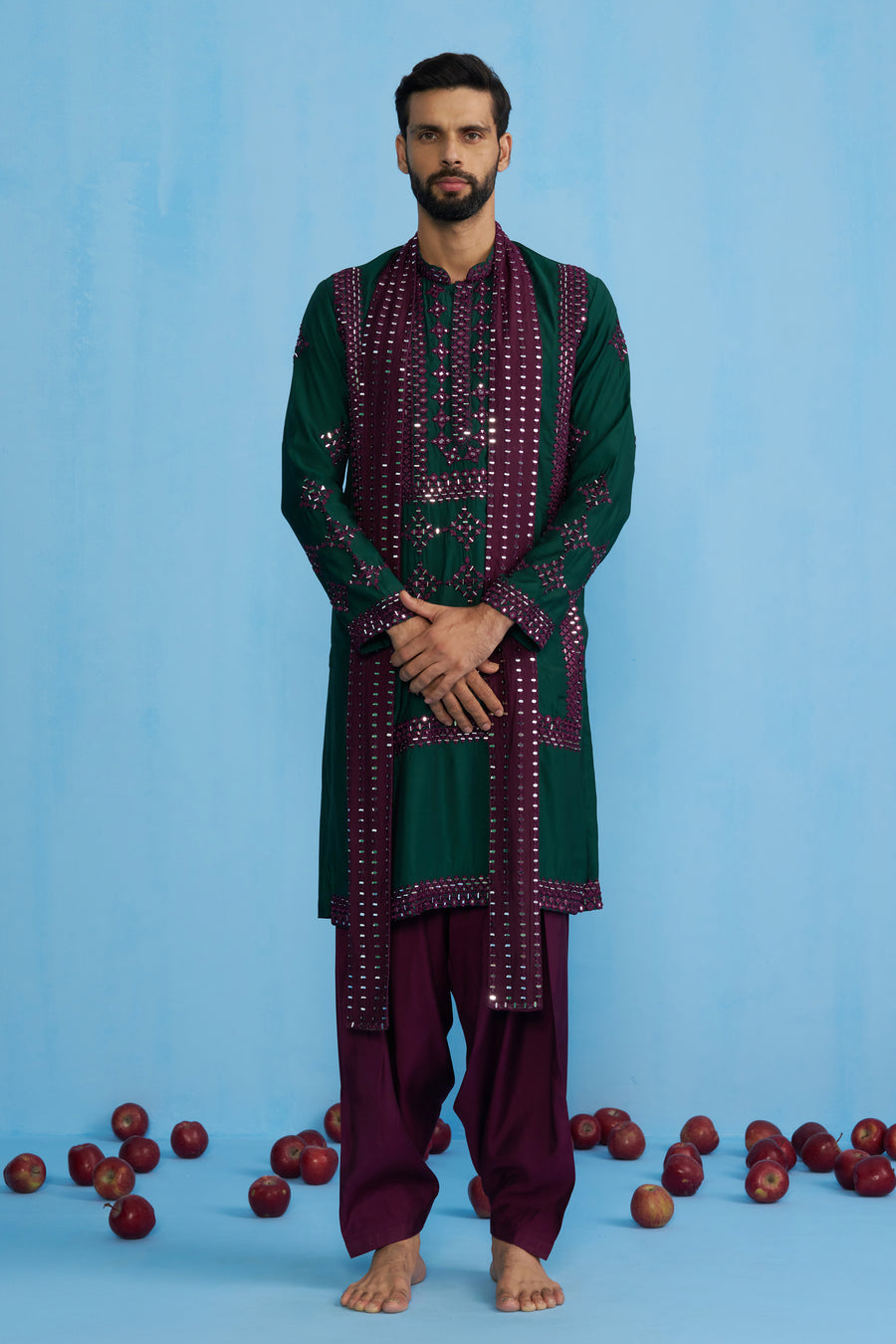 DARPAN BOTTEL GREEN KURTA SET
