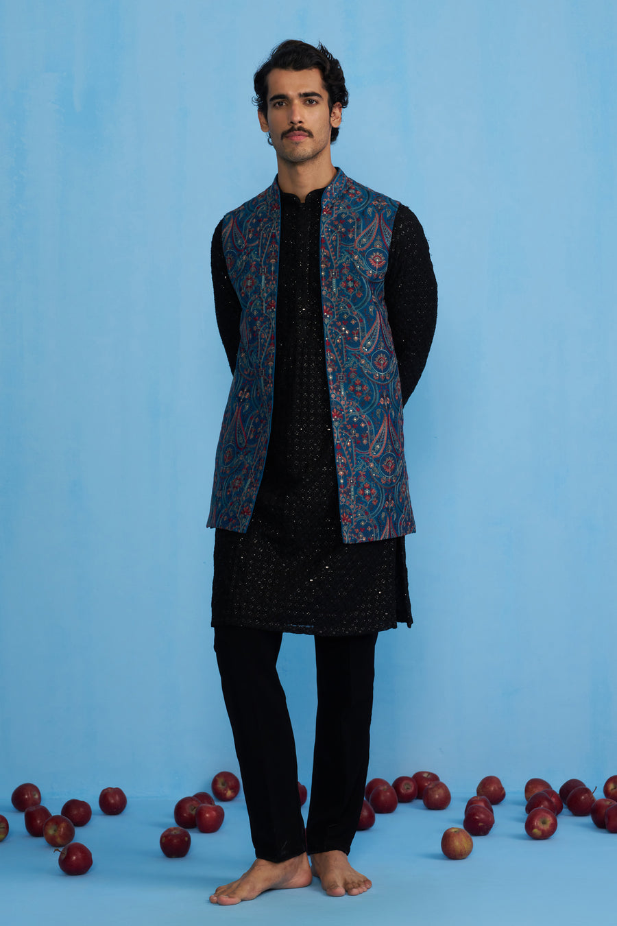 KASHMIRI BLUE KURTA JACKET SET