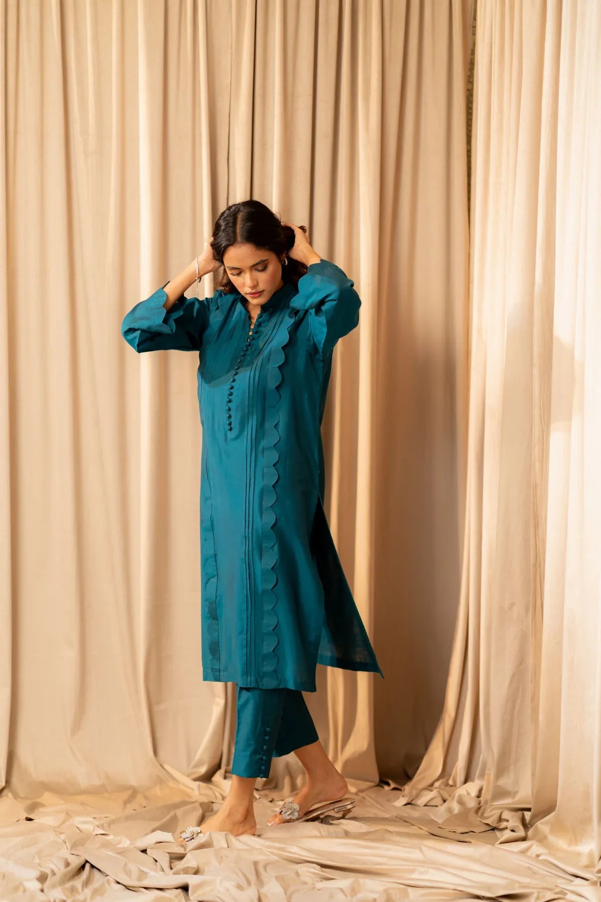 Teal blue Kurta With Pants