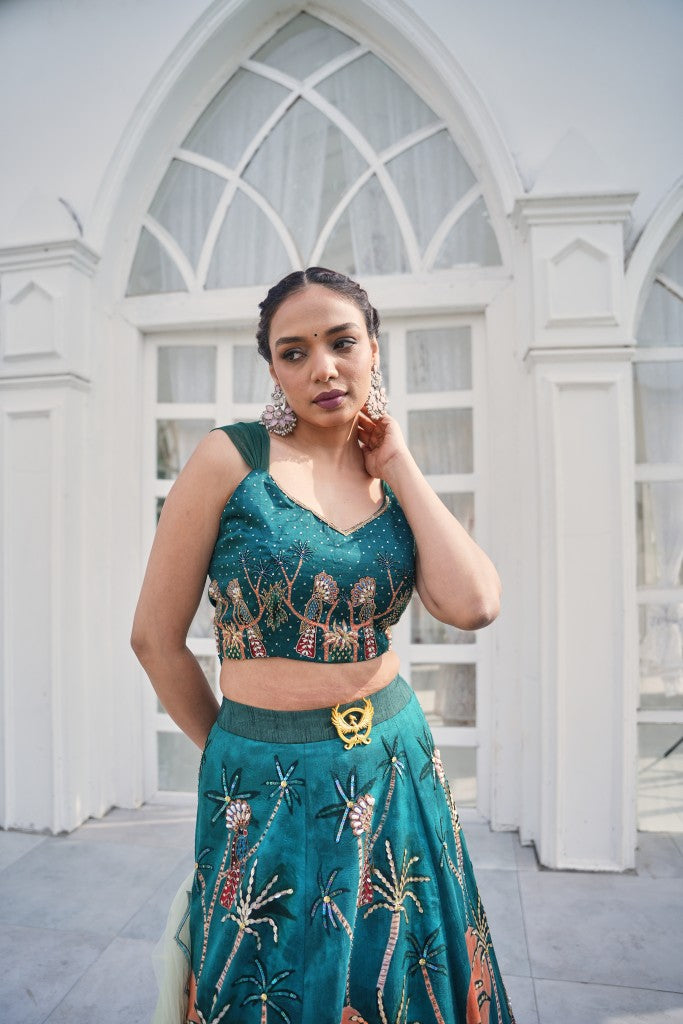 merald Oasis Hand-Embroidered Lehenga Set