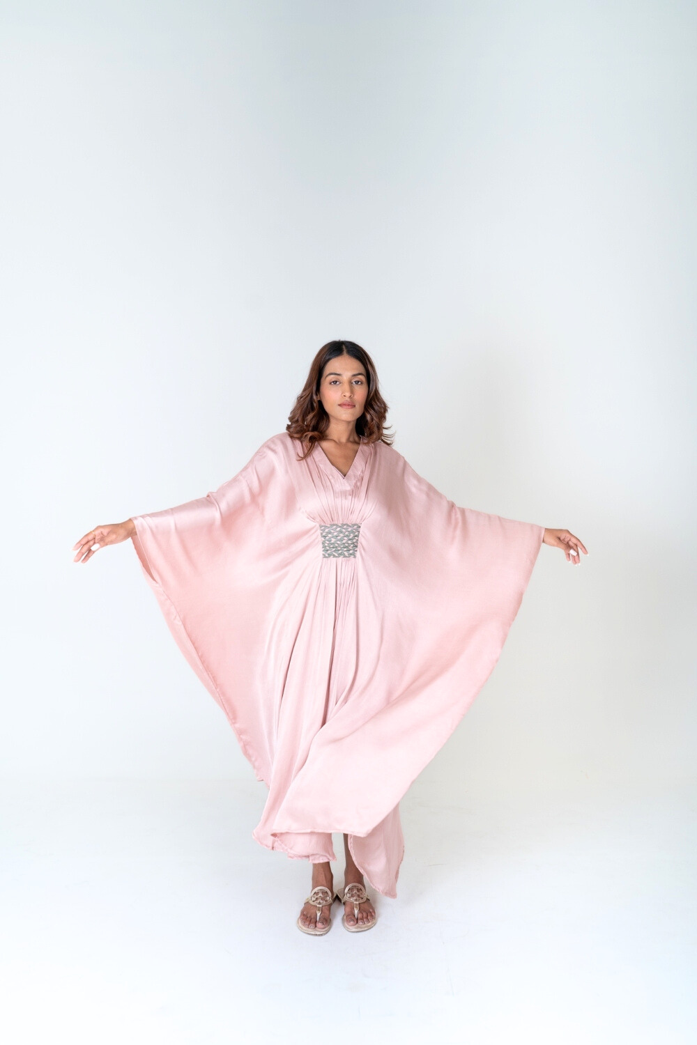 Pink-Green Braided Long Kaftan