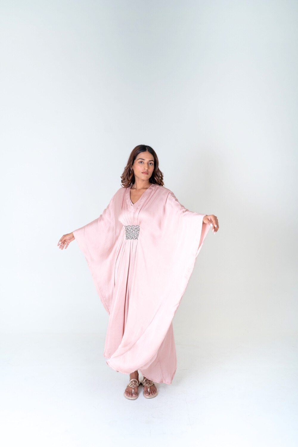Pink-Green Braided Long Kaftan