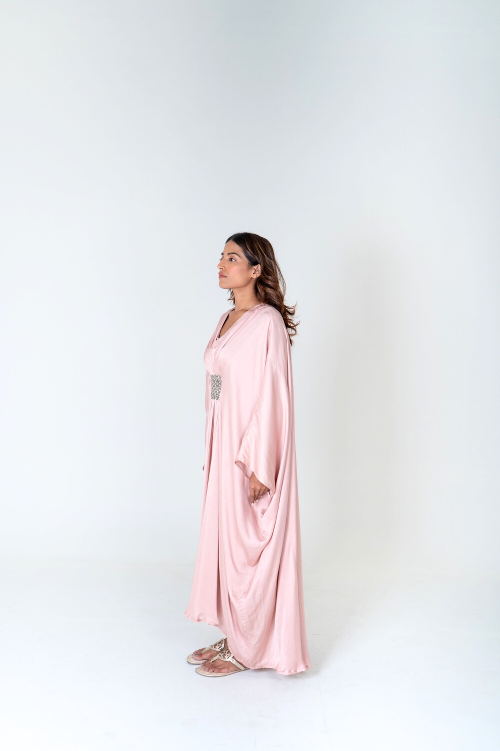 Pink-Green Braided Long Kaftan
