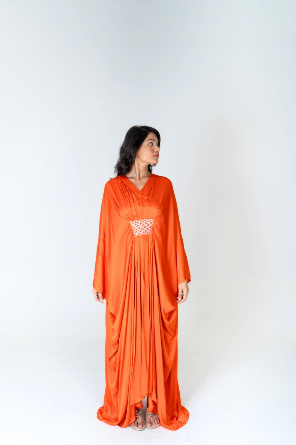 Orange-Pink Braided Long Kaftan