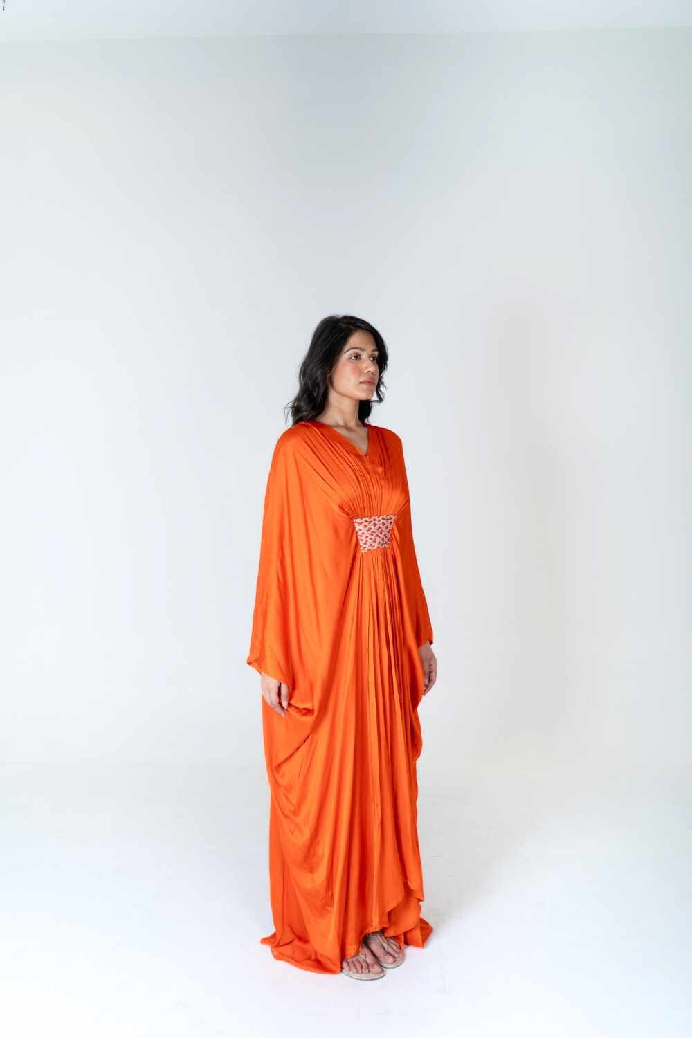 Orange-Pink Braided Long Kaftan
