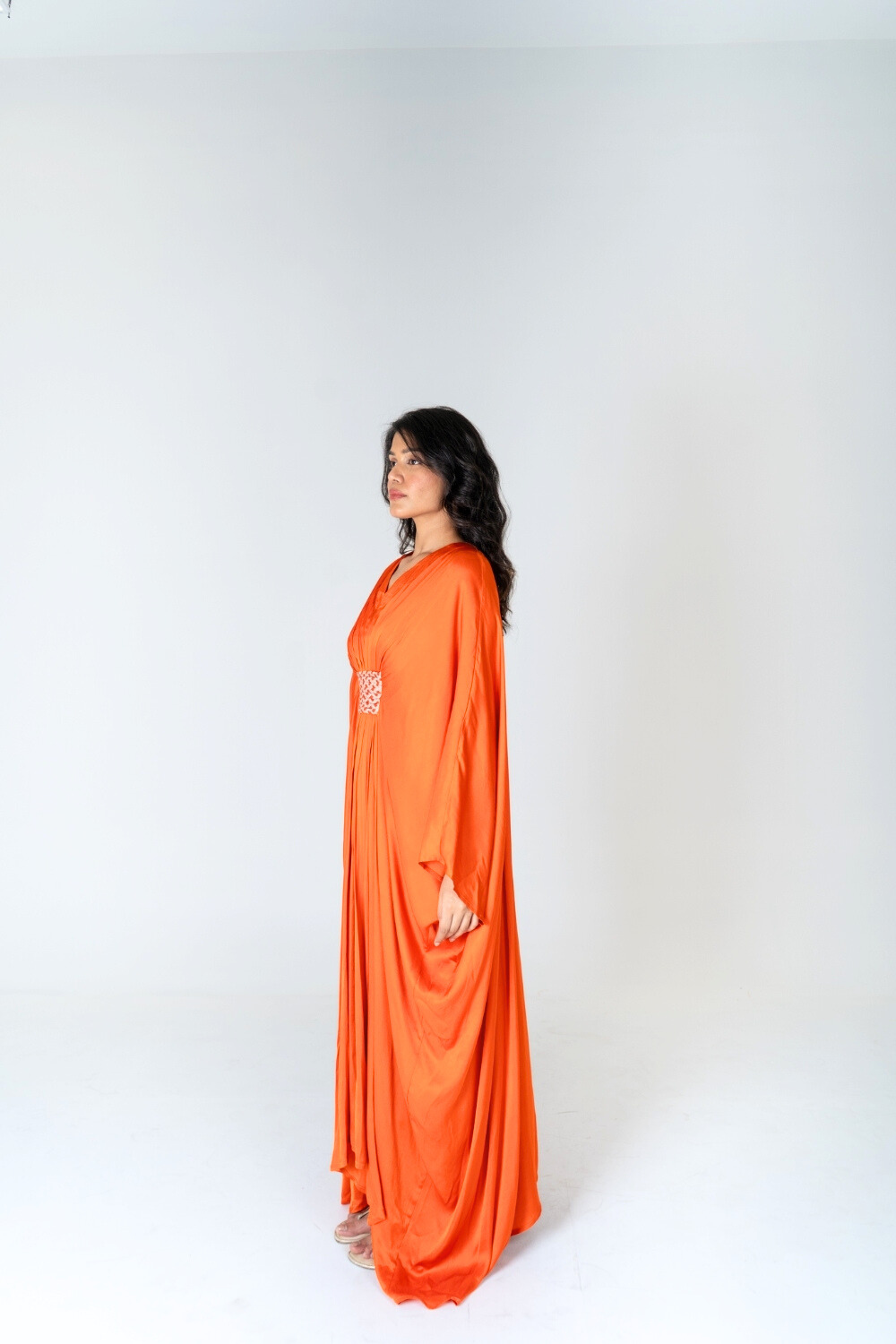 Orange-Pink Braided Long Kaftan