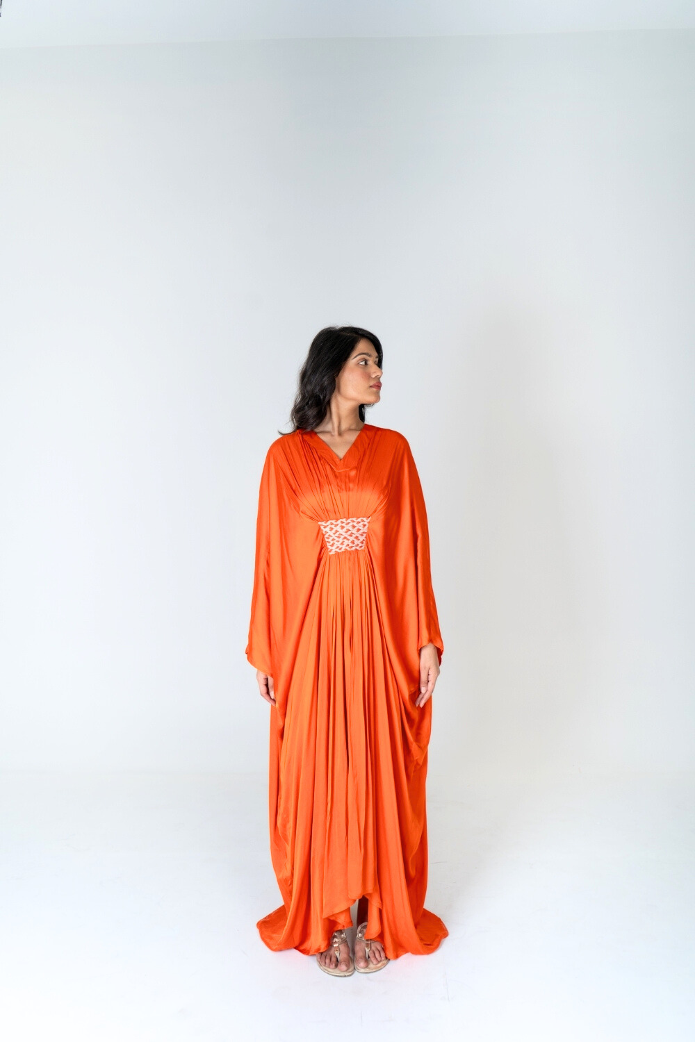 Orange-Pink Braided Long Kaftan
