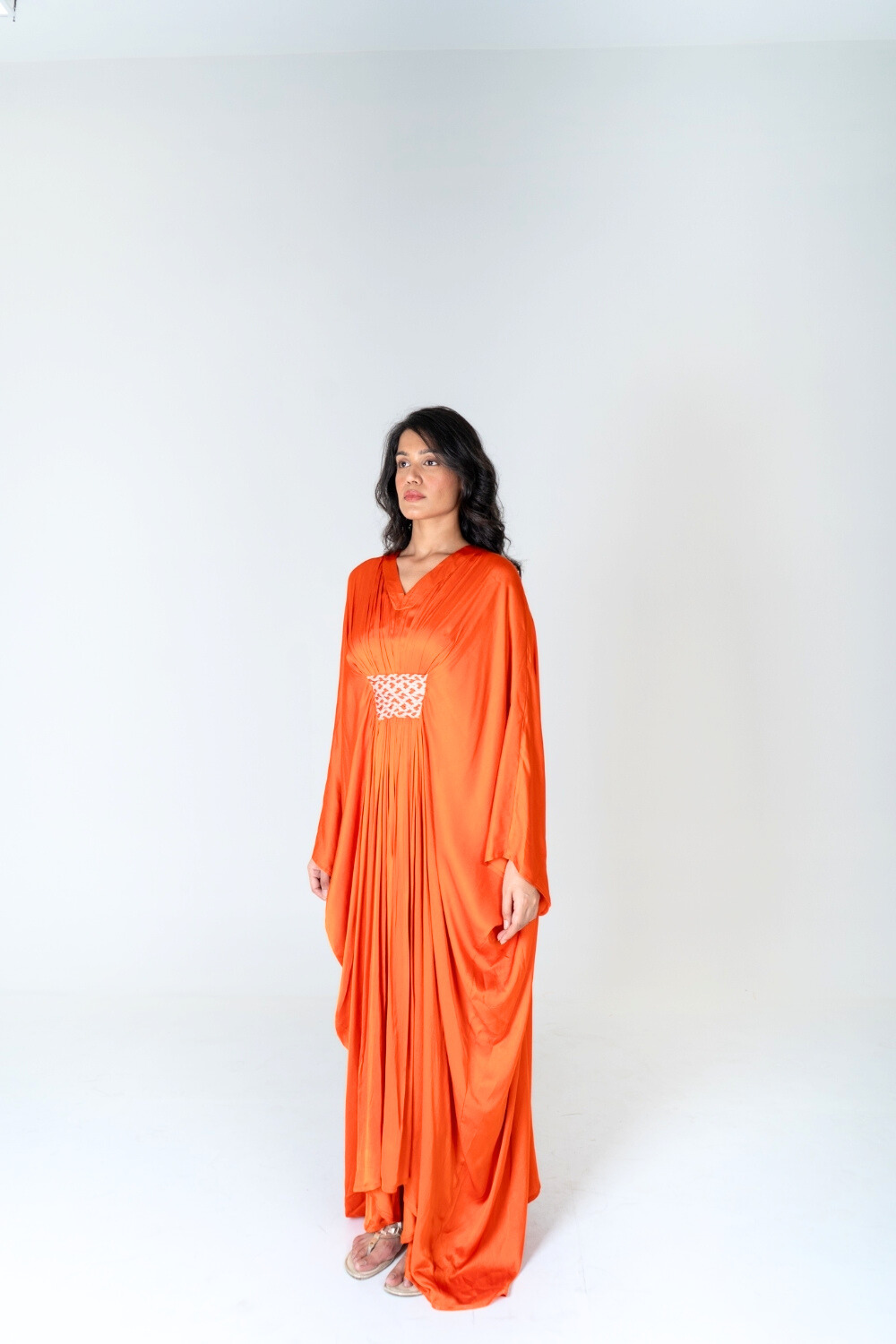 Orange-Pink Braided Long Kaftan