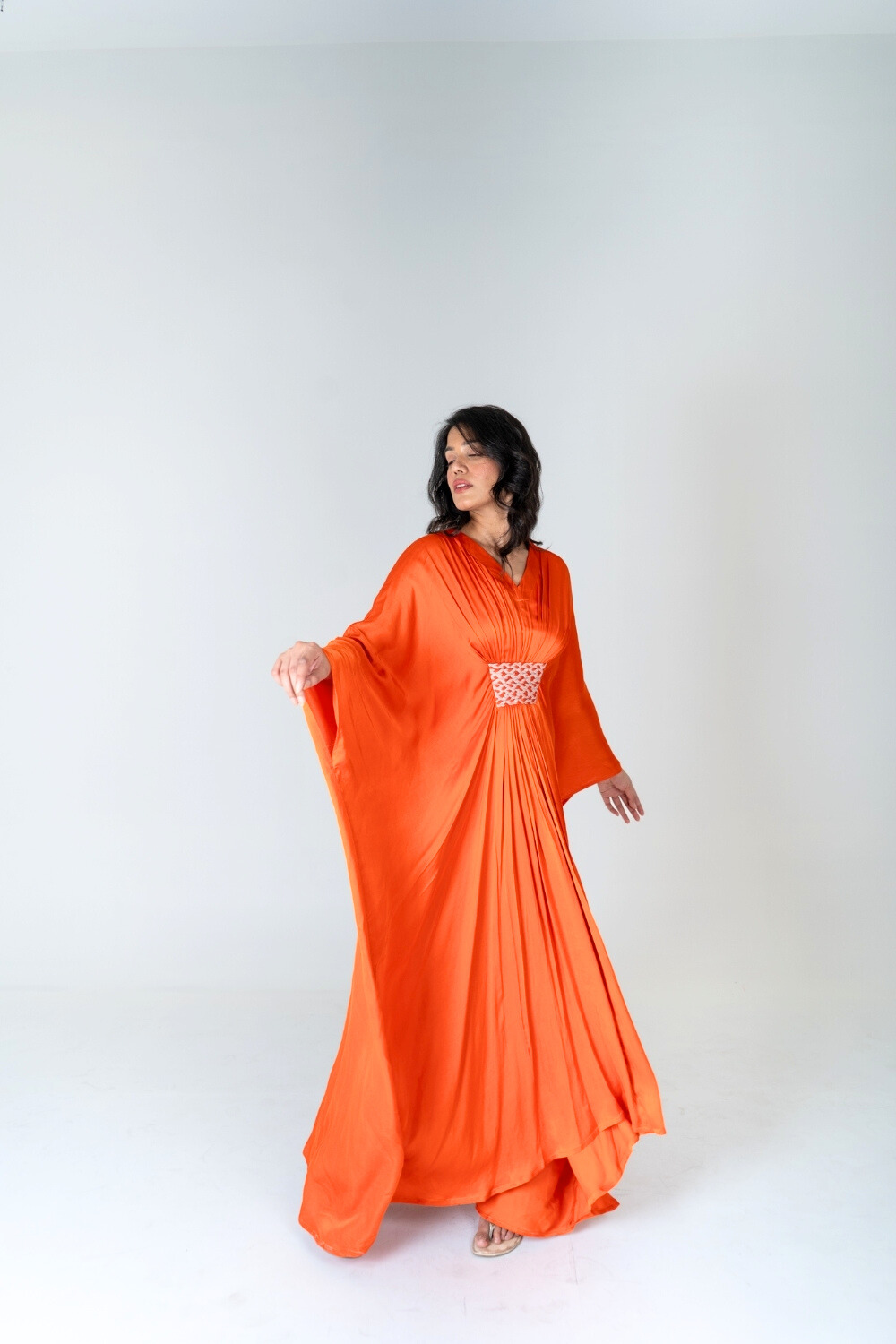 Orange-Pink Braided Long Kaftan