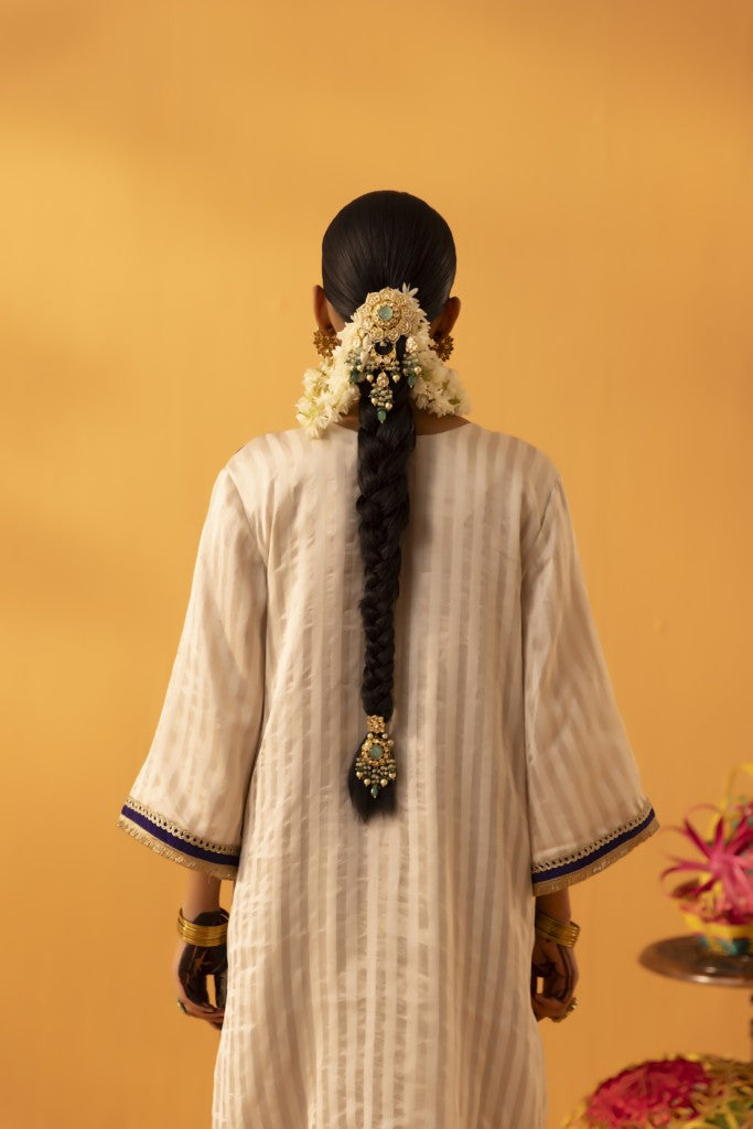 Chandgulab Off-white  tissue stripe embroidered kaftan set