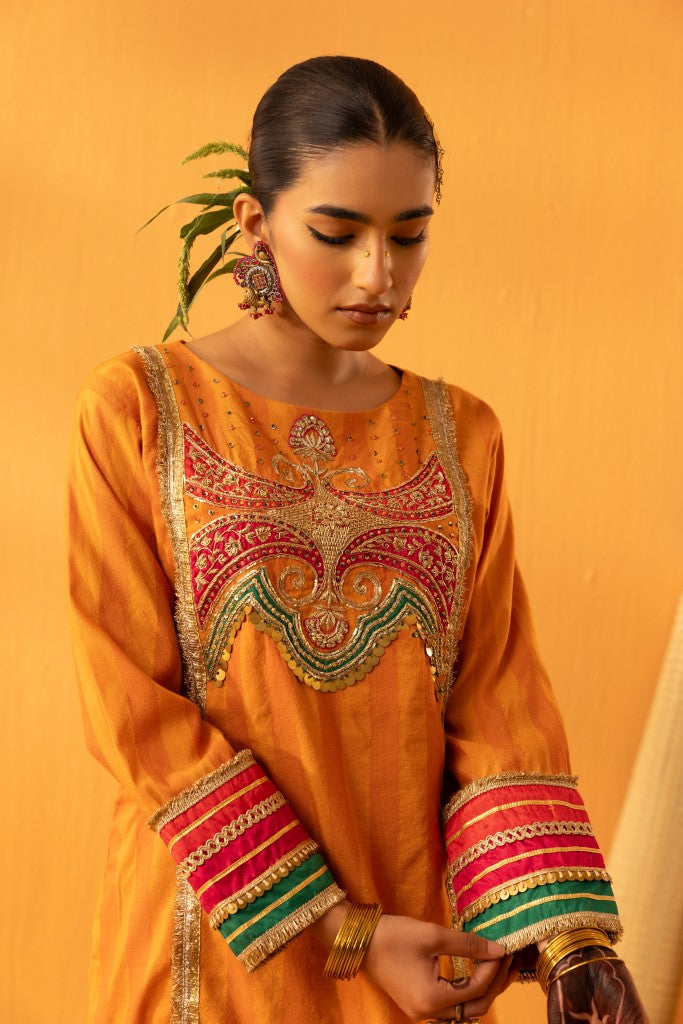 Saajrang  orange silk embroidered kurta set