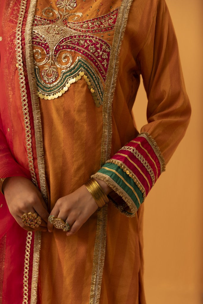 Saajrang  orange silk embroidered kurta set