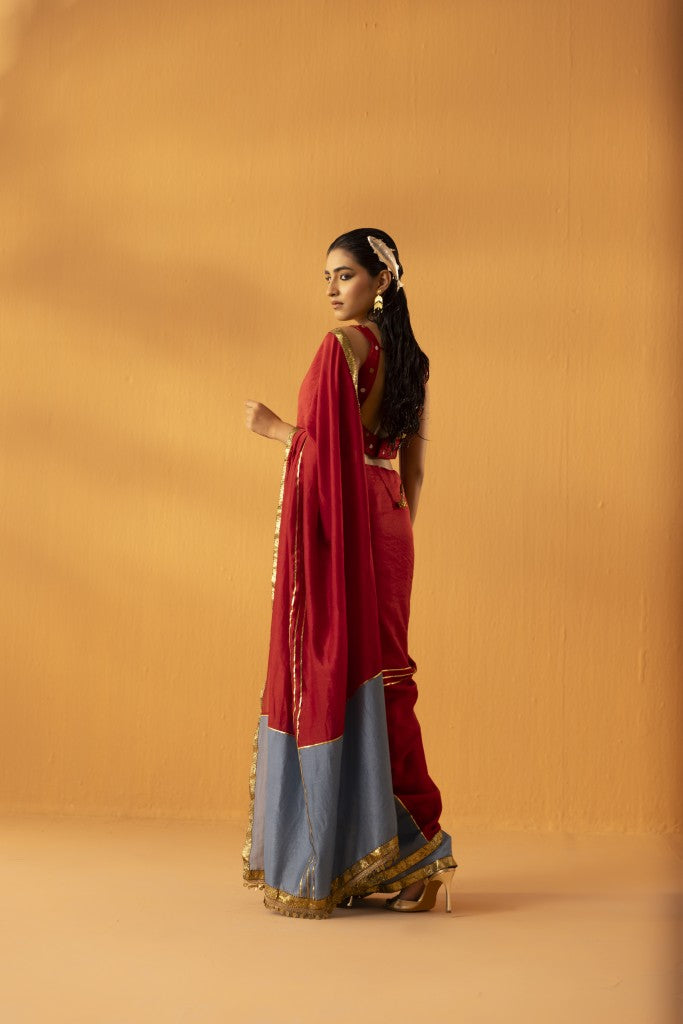 Ruhgul maroon embroidered saree set